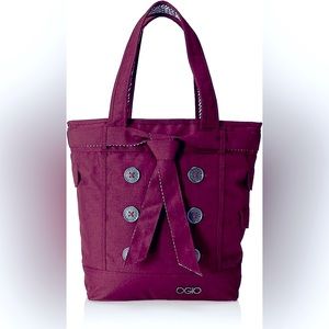 OGIO Hampton laptop padded cushioned quilted bow button vegan tote bag wine EUC